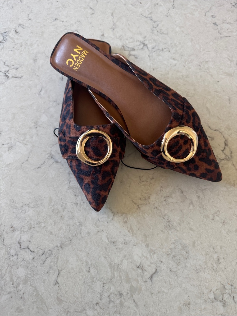 NWT MADDEN NYC Leopard Print Pointed Toe Mules with Gold Accent women’s 9